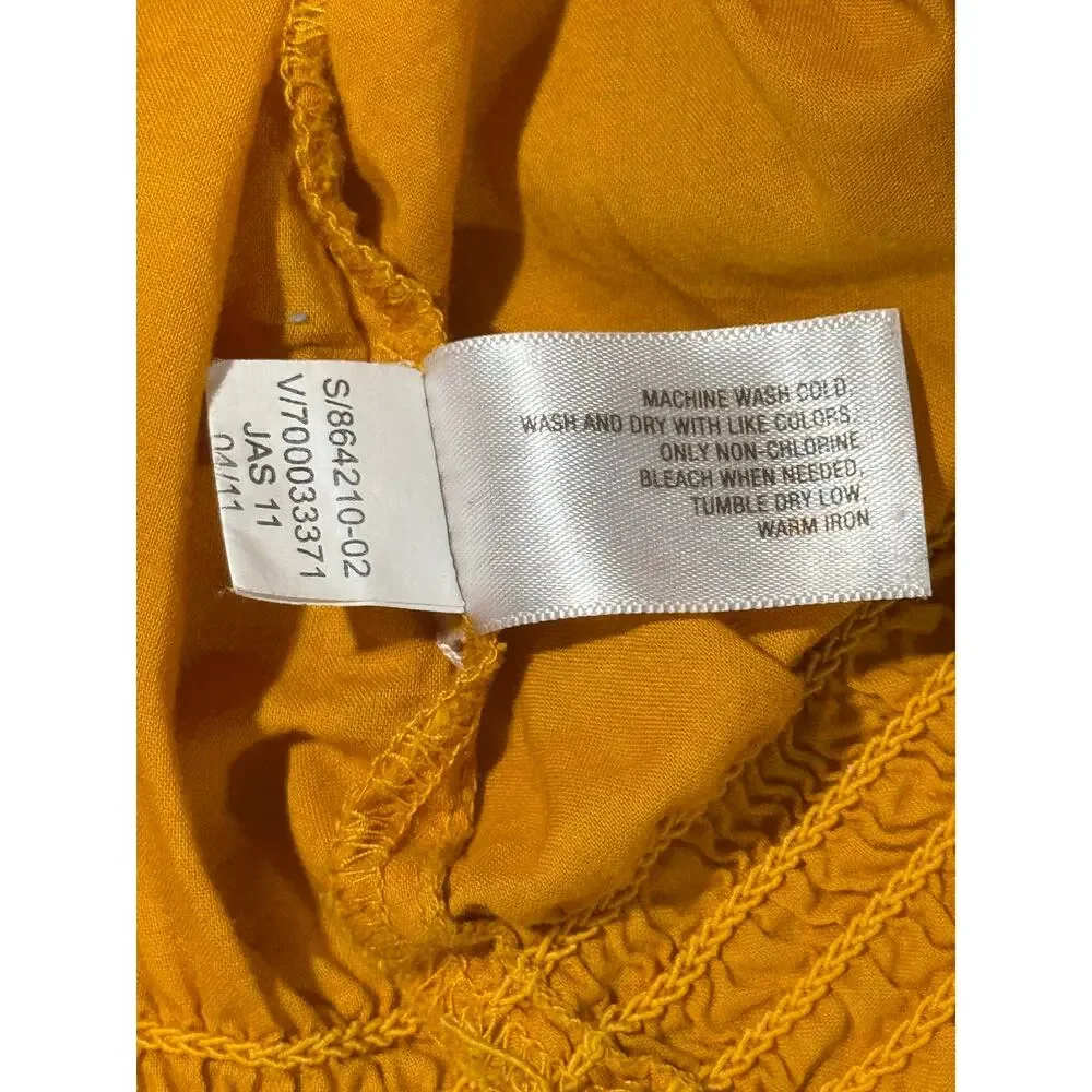 Preppy Mustard Old Navy Puff Sleeve Smocked Flowy Blouse Boho Peasant Festival